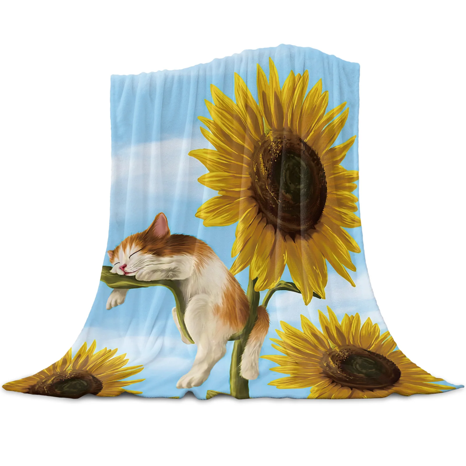 

Весеннее одеяло в виде подсолнуха, кота, сна, зимнее покрывало для дивана, кровати светильник кое тонкое мягкое теплое фланелевое одеяло