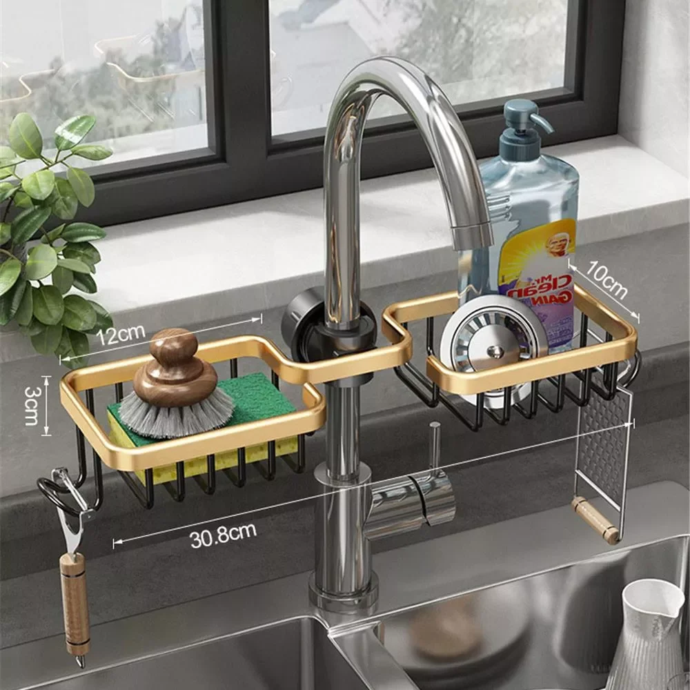 

NEW2023 Kitchen Sink Drain Rack Sponge Storage Faucet Holder Space Aluminum Soap Drainer Shelf Basket Organizer Bathroom Accesso
