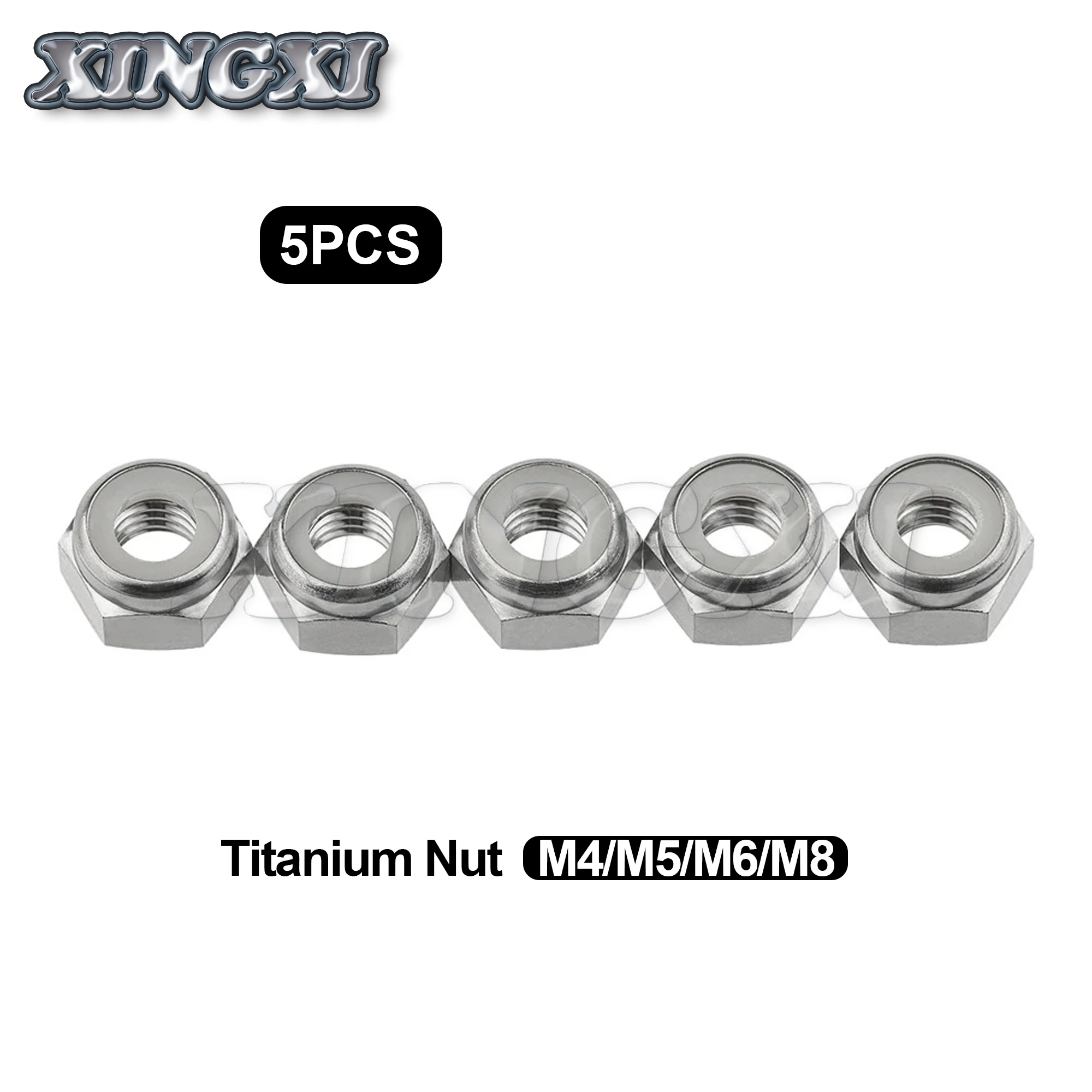

Xingxi 5 шт. титановые гайки M4 M5 M6 M8 Шестигранная нейлоновая вставка фиксирующая гайка самоблокирующаяся нейлоновая фиксирующая гайка