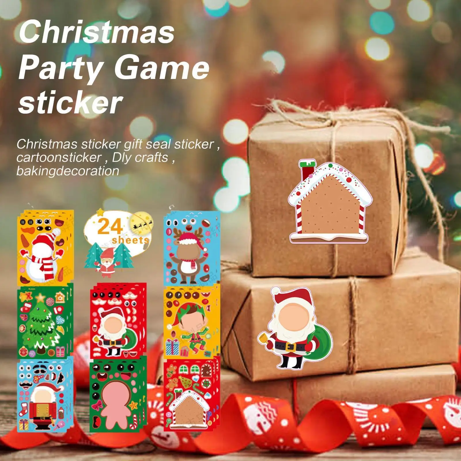 

24 Sheets Christmas Decor Stickers Snowman Gnome Elk Stickers Boxes Paper Diy Bag Sticker Label Claus Santa Xmas Tree Gift P2o6