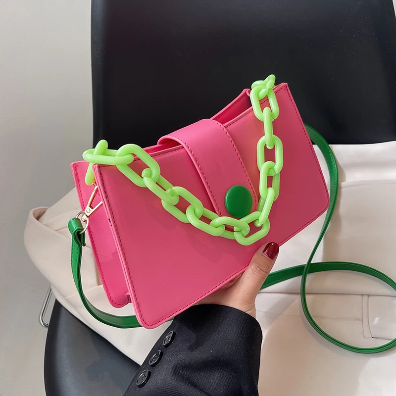 

2022 Candy Color Chain Cute Handbags Luxury Fashion Designer Small Leather Women's Handbags Female Shoulder Crossbody Sling Bag