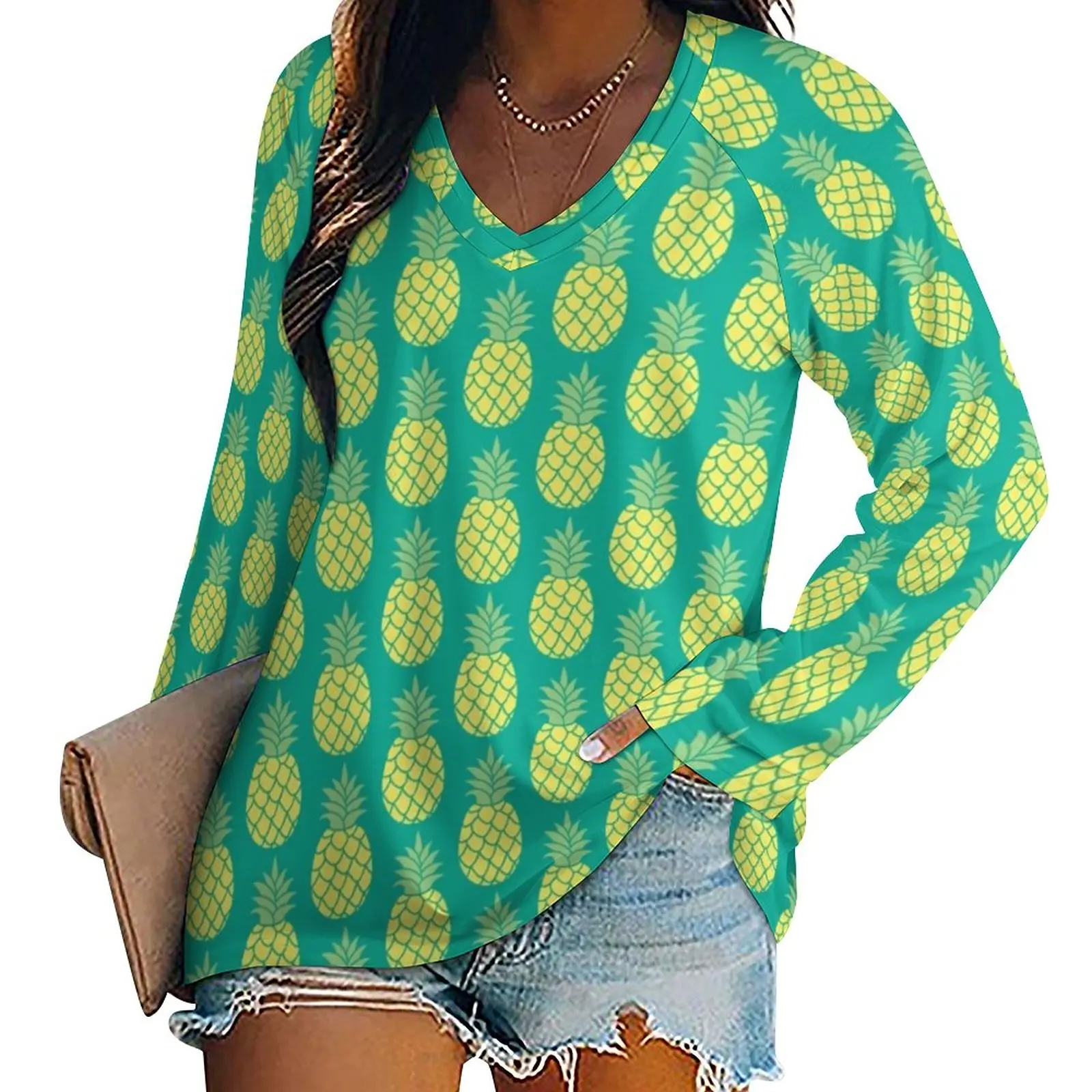 

Футболка женская с длинным рукавом и принтом в виде тропического ананаса