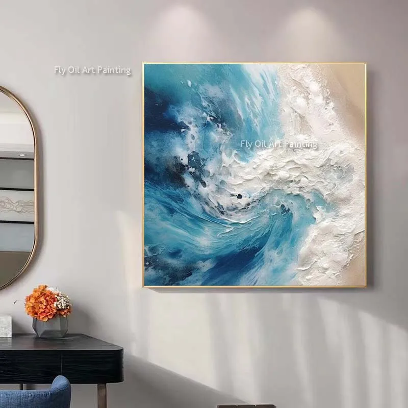 Картина маслом с изображением голубого океана пляжа пейзажа ручная роспись