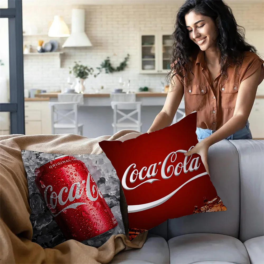 Pillow Covers Cartoon C-Cocas C-Colas Sofa Decorative Home Double-sided Printing Short Plush Cute Cushion Cover