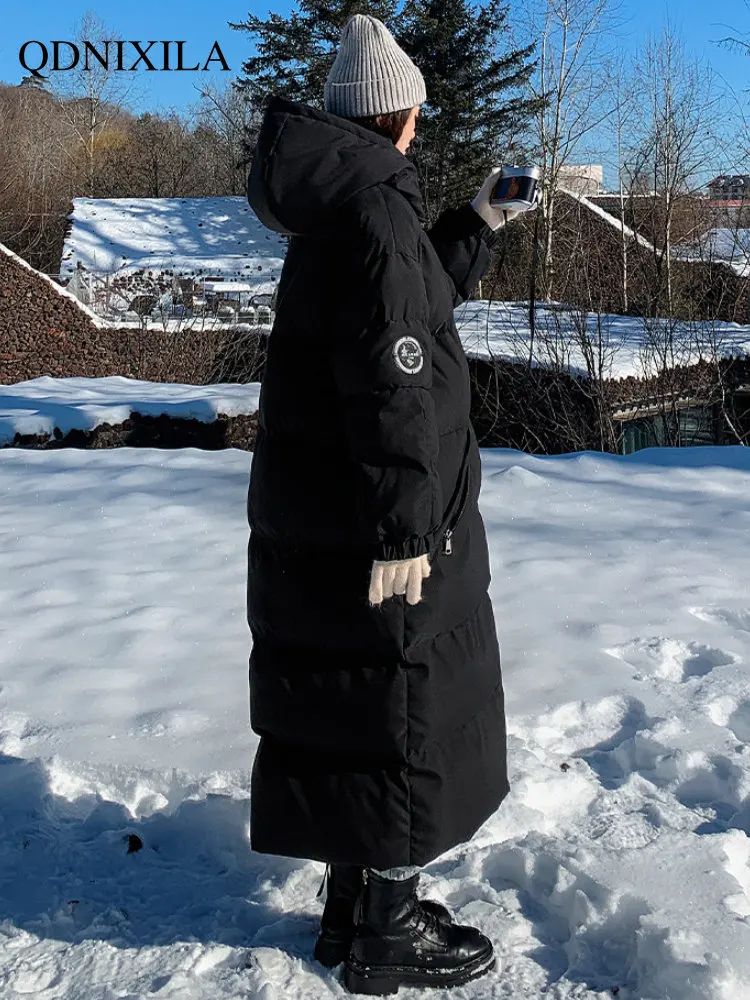 Black and White Winter Long Over Knee Winter Clothes Women Loose Thickened Down Cotton Padded Jacket Warm Clothes for Women