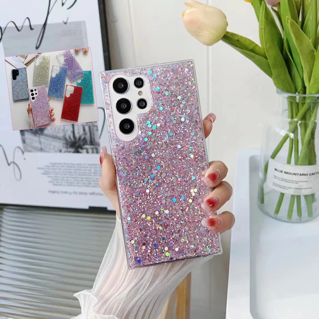 

For Samsung Galaxy S23 S22 Ultra S21 S20 FE Plus Luxury Glitter Sequins Phone Case A14 A53 A52 A33 A13 A32 A51 Soft Epoxy Cover