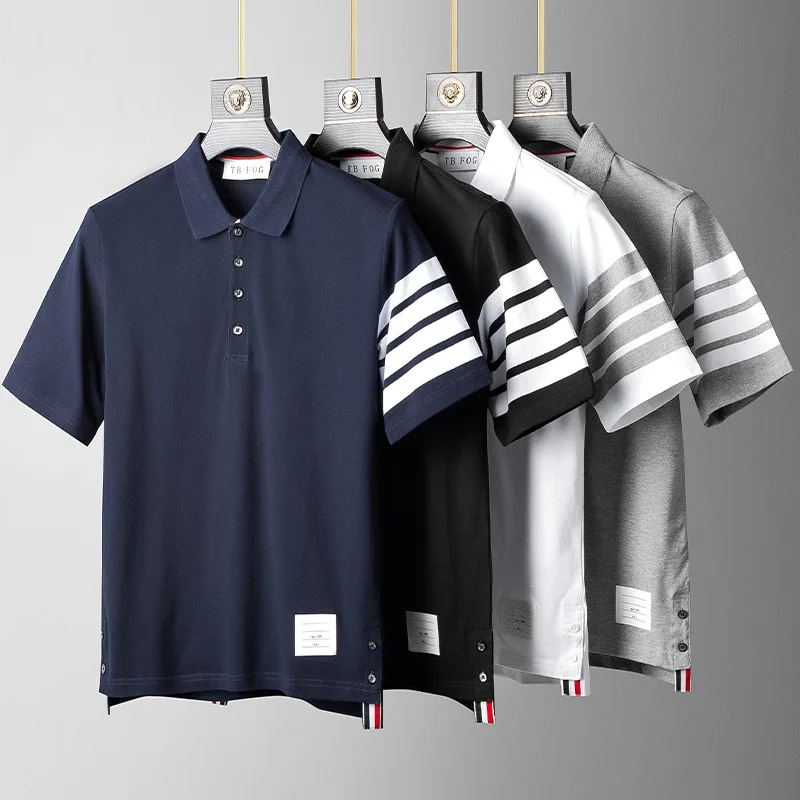 

2023 New Polo T Shirts for Men TB FOG Summer Cotton T-shirt Couple Casual Trend Men's Polo Shirts Lapel Tide Brand Short Sleeve