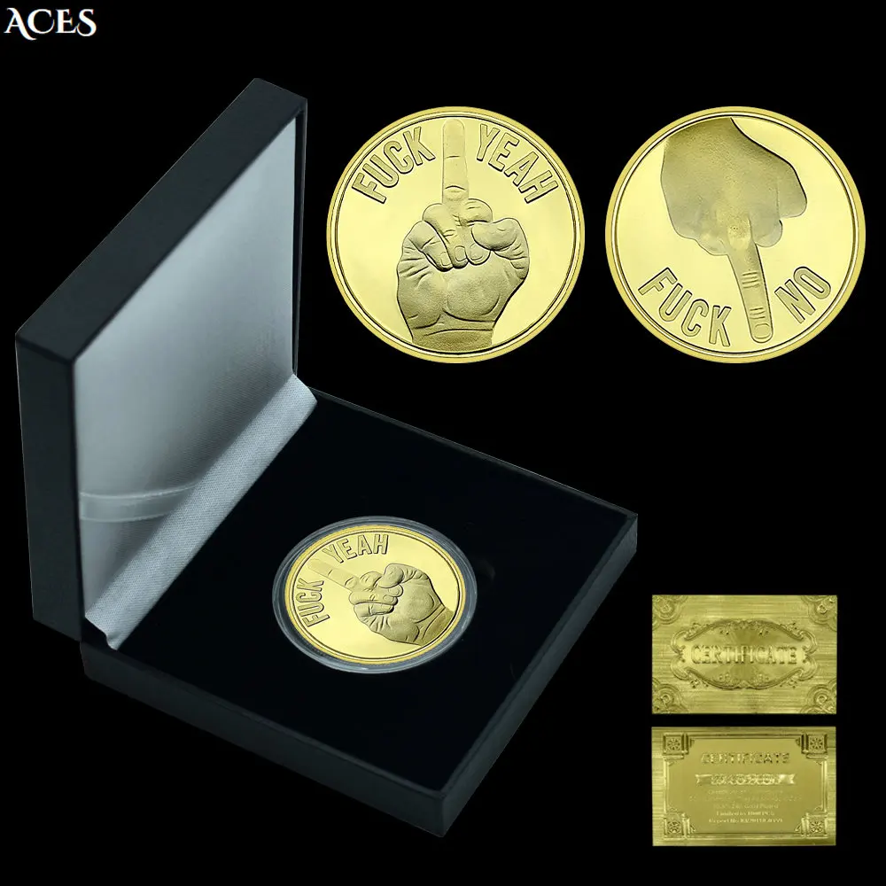 

Yeah or No Decision Coin with Golden Certificate and Gift Box Funny Commemorative Badge Fingertip Toy Festival Gift