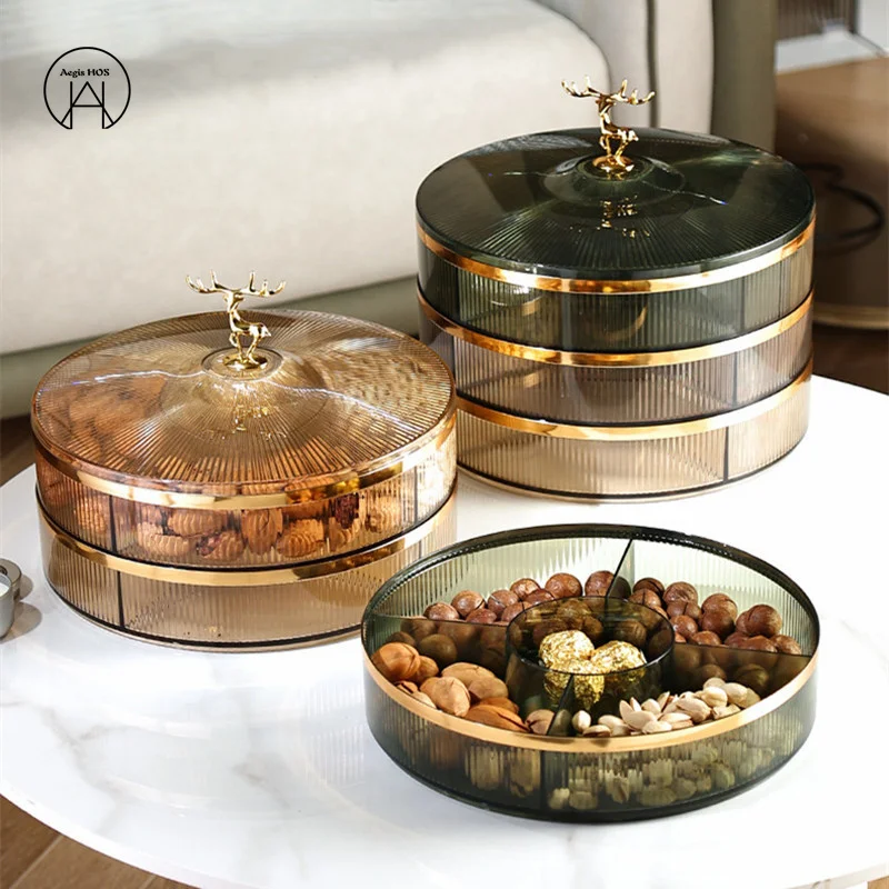 

Multi-grid Fruit Dish Can Be Superimposed Snack Storage Box Light Luxury Transparent Acrylic Fruit plate Candy Jar Snack Plate