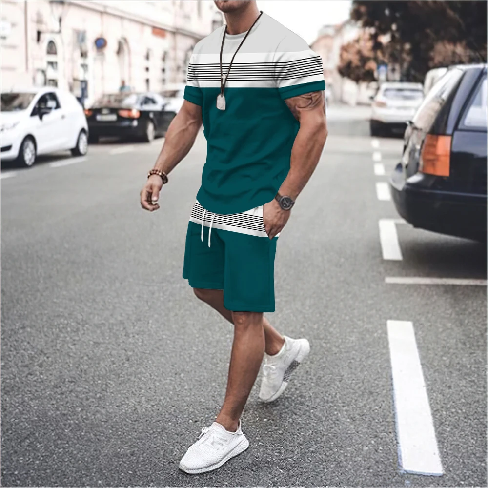 Men's 2022 Summer Fashion T-shirt Shorts Two-Piece Loose Casual Jogging Set Two-Piece Sportswear Casual Shopping Set