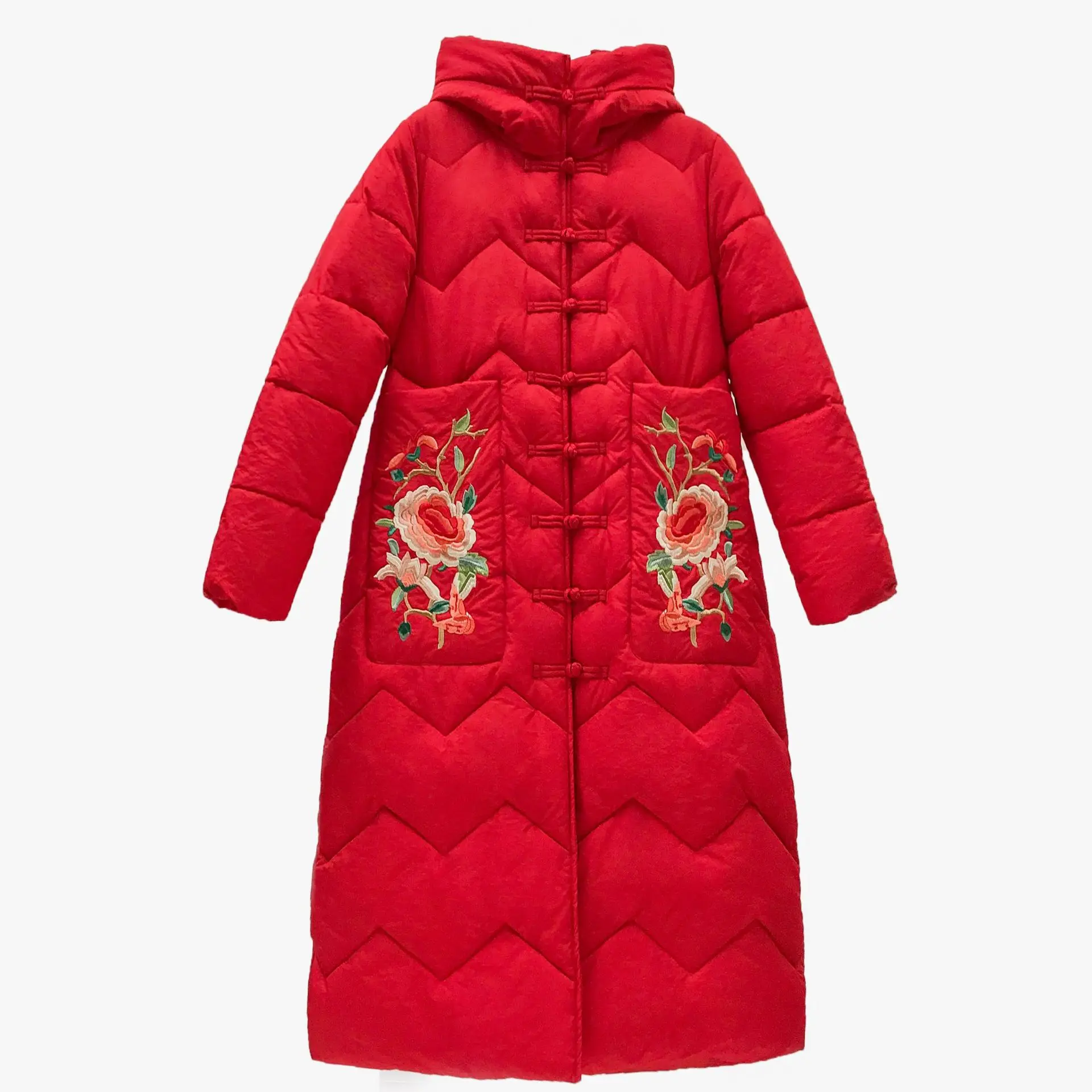 

2022 Winter Ethnic Style Vintage Embroidered Cotton-Padded Jacket Women's Mid-Length Loose Frog Button Thickened Padded Jacket