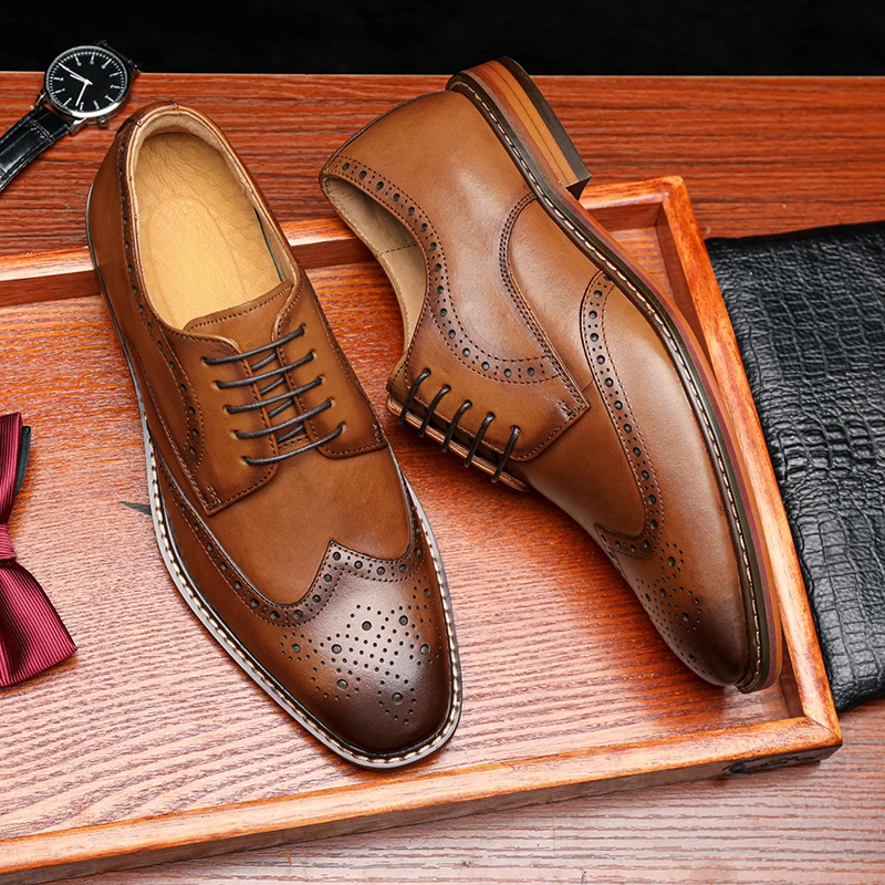 

2022 Spring Man Real Leather Shoes Rubber Sole Anti-Slip Man Office Business Dress Flats Man Leather Shoes
