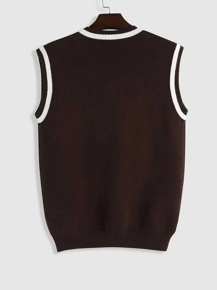 ZAFUL Sweater Vest for Men Letter Cricket Sleeveless Sweater Autumn Winter V-Neck Streetwear Unisex Pullover Vest for Matching