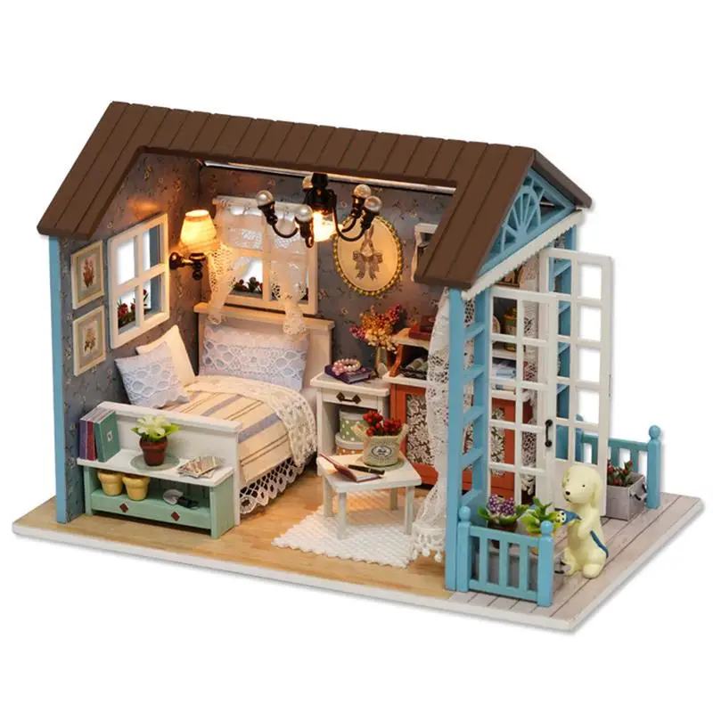 

DIY Miniature Dollhouse Kit DIY Assembled Wooden Cabin Model Mini Doll House Handicraft With Furnished And LED Lights Gift