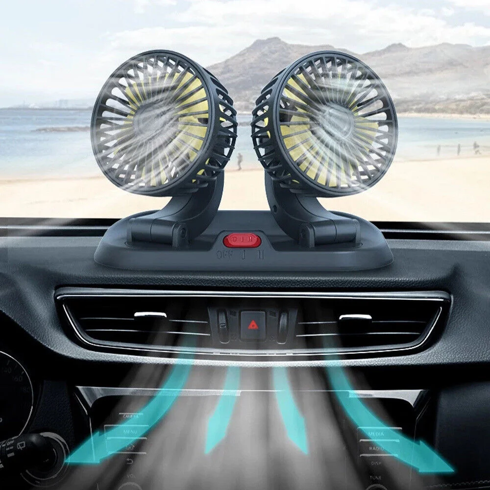 

Portable 12V 24V Dual Head Car Fan 360 Degree Rotation Car Auto Air Cooling Fan USB Air Circulation Fans for RV Truck