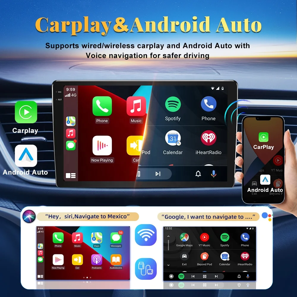 Фото Универсальная 2DIN автомагнитола с 9-дюймовым QLED-экраном, навигацией GPS, CarPlay, мультимедиа, Android, видеоплеером, радио и аудиосистемой №3