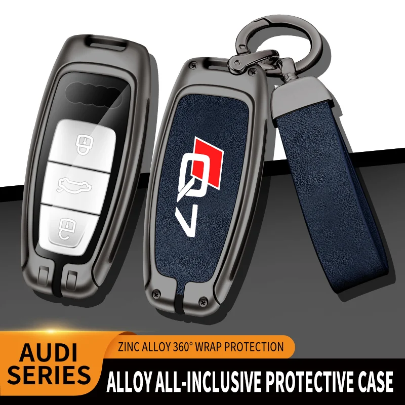 

Auto TPU Zinc Alloy Key Case Bag Car Key Chain For Audi Q7 Customize Logo Car Metal Key Shell Interior Decoration Accessories