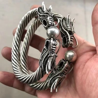 hot selling natural hand carved ibetan silver dragon fashion jewelry bracelet accessories men women luck gifts