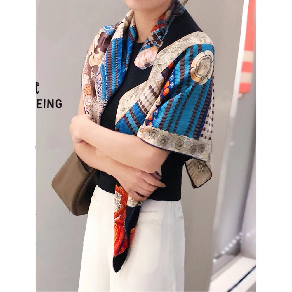 Дизайнерский шарф из шелка тутового шелкопряда японский 90 см с загнутыми краями