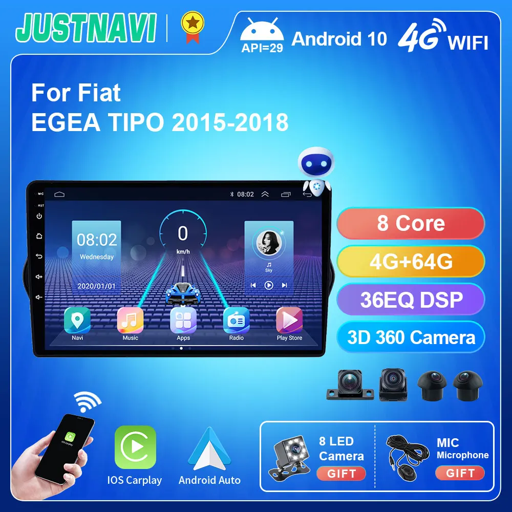 

JUSTNAVI для Fiat EGEA TIPO 2015-2018 9 дюймов 2 Din Android 10,0 автомобильный мультимедийный плеер навигация GPS Авторадио головное устройство стерео
