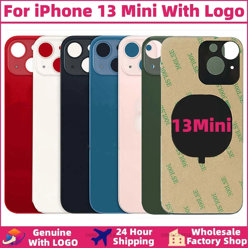 

For iPhone 13 Mini Back Cover Glass Panel Battery Cover Replacement Parts Original With Logo Big Hole Camera Rear Housing Glass