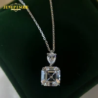 jewepisode charms 10mm square asscher cut high carbon diamond wedding pendant necklaces for women 925 sterling silver necklace