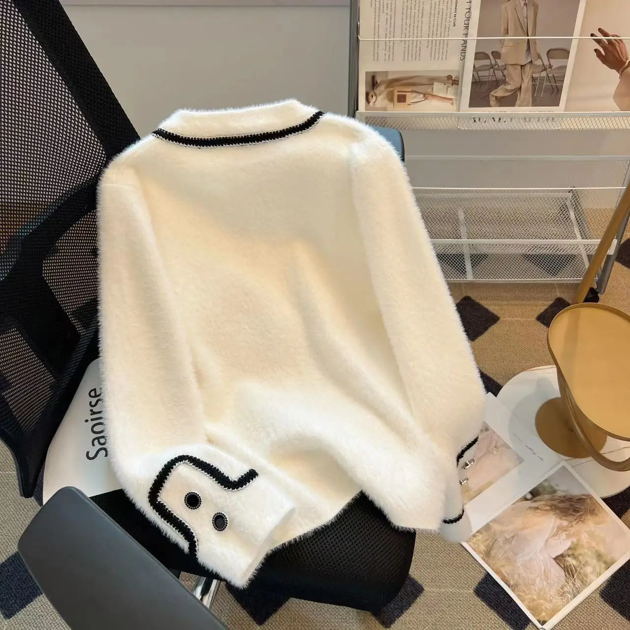 Белый норковый вязаный кардиган свитер женские пальто топы с галстуком-бабочкой