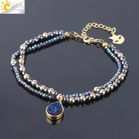 csja natural stone hematite bracelets geode druzy crystal bracelet summer statement 2 strand beads women pulsera jewelry s235