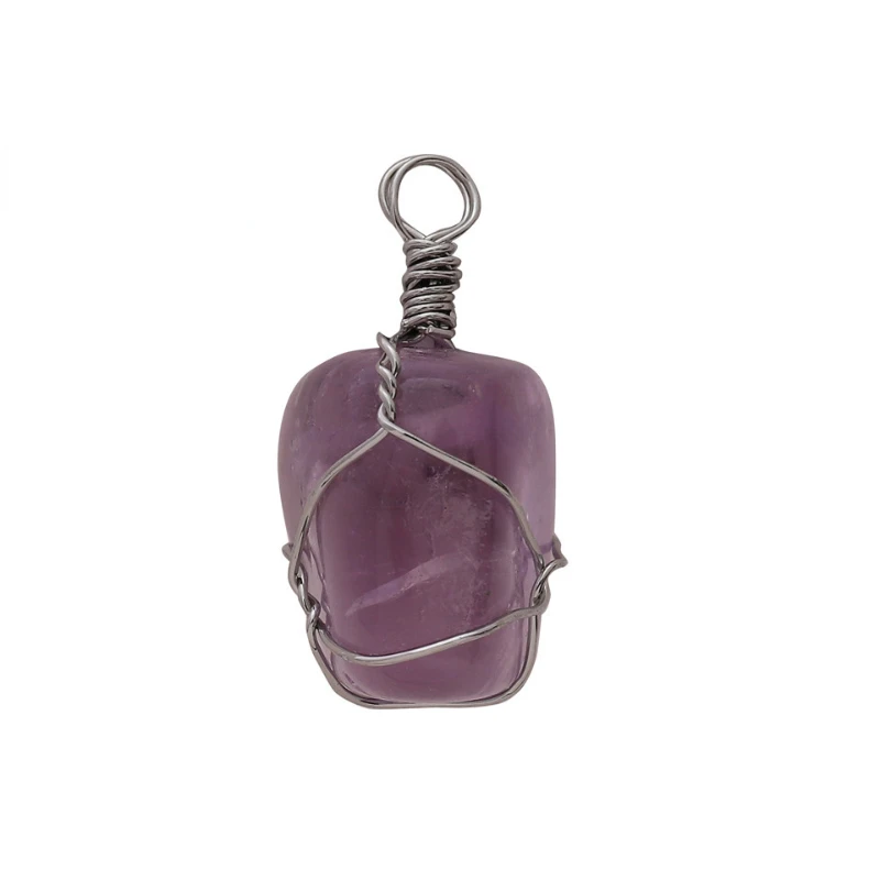 

Unique Love Women Gift Natural Stone Pendant Jewelry Gold Plate Wire Wrap Pink Clear Purple Crystal Irregular Pendant Necklace