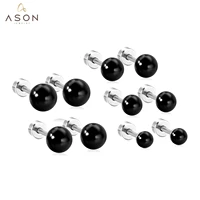 asonsteel stainless steel 5pairsset imitation black pearl screw earrings white pearl ear stud for women girls jewelry gift