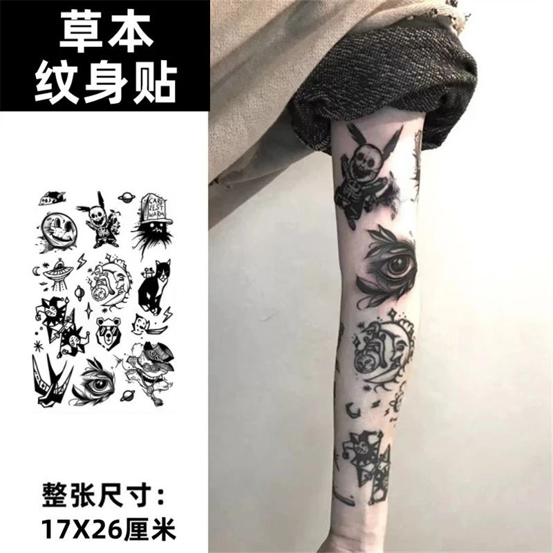 

Временные татуировки на травах с мультяшным рисунком для женщин и мужчин, искусственная татуировка, стойкая наклейка на руку, водонепроницаемые временные татуировки в стиле панк