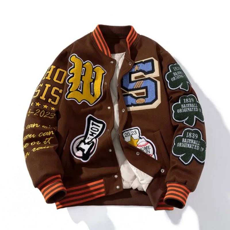 

Autumn and Winter Men Embroidery Varsity Jacket Men Women Letter Embroidery Hip-Hop Baseball Jacket Thick Warm Coat Men