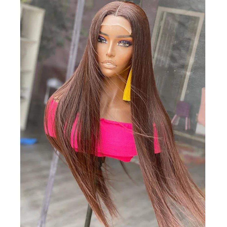 30 Inches 180% Density Dark Brown Long Silky Straight Wigs for Black Women Heat Resistant Glueless Lace Front Wig Daily Wigs