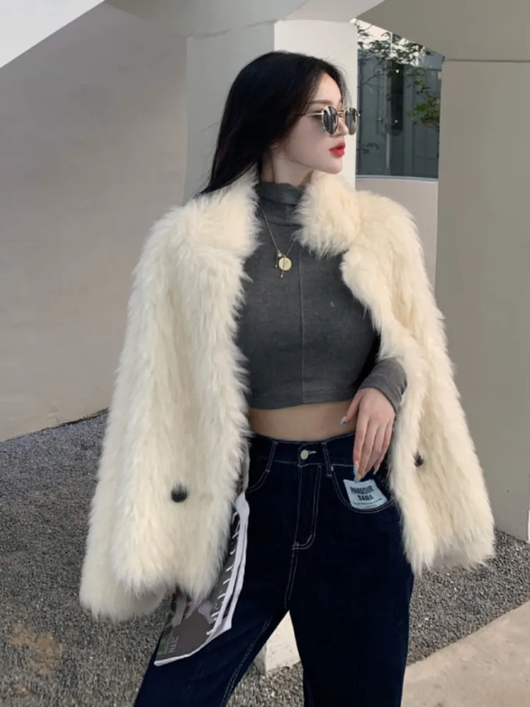 Winter Coat For Women Long Sleeve Fluffy Cardigan Faux Fur Coat High-Quality Luxury Korea Clothes Autumn Outwear Streetwear
