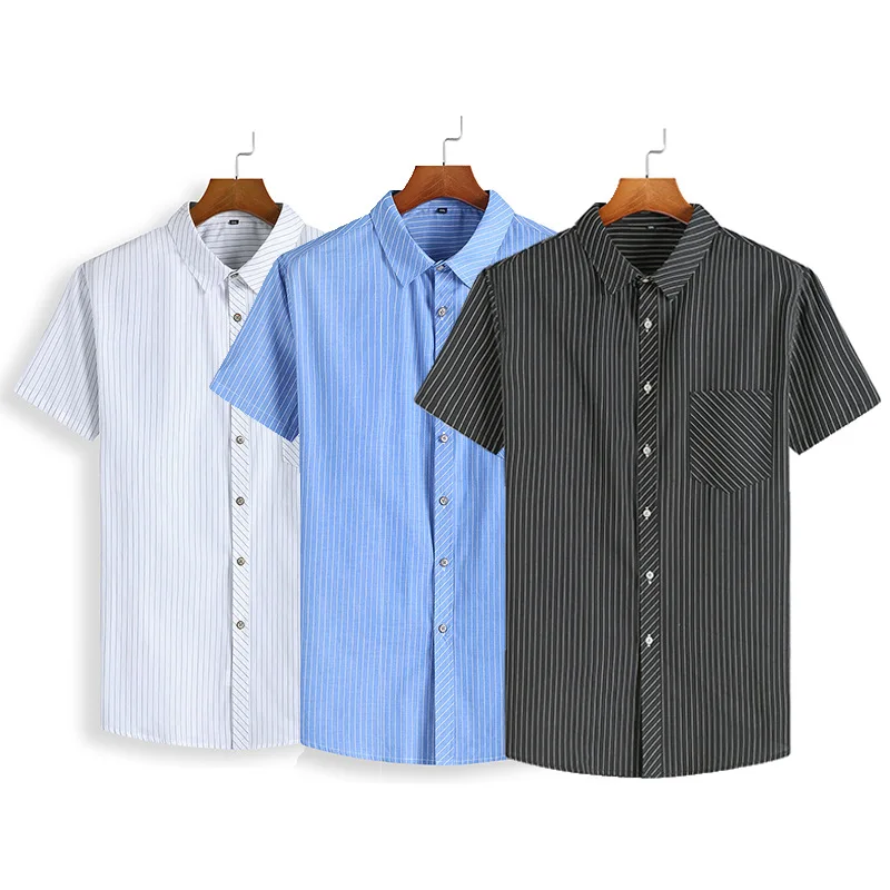 

2022 Boutique XL-7XL Men's Loose Vertical Stripes Business Casual Comfortable Fashion Plus Fertilizer Plus Short Sleeve Shirts