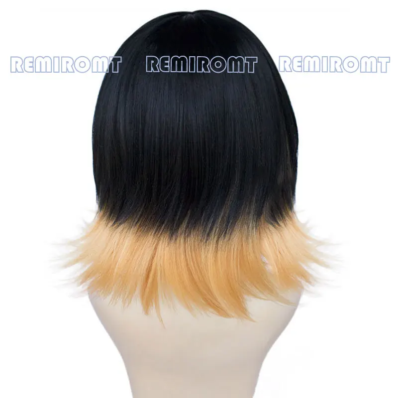 Парик Susamaru из аниме рассекающий демонов с короткими черными и оранжевыми