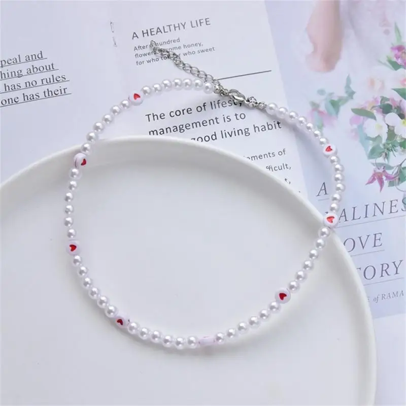 

Heart Necklace Simple And Adjustable Handmade Beaded Necklace Fashion Imitation Pearl Face Pearl Necklace