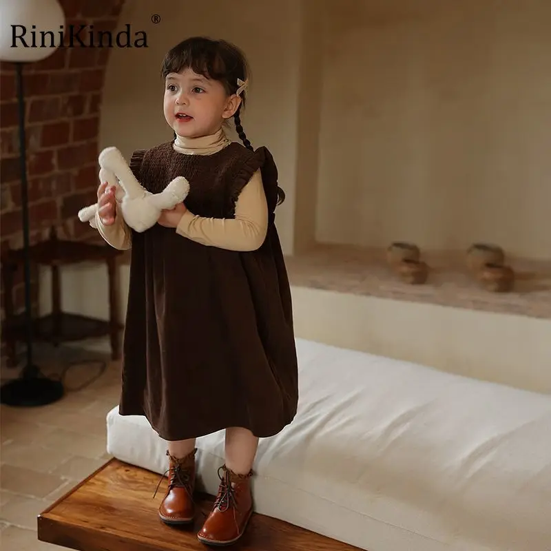 

Autumn Winter Baby Girls Dress Children's Clothes Solid Sleeveless Pleated Dress for Kids Casual Dresses 2023 Clothing