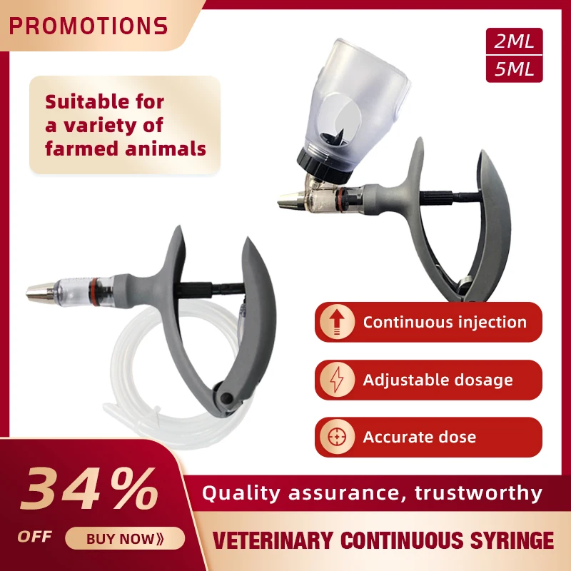 

5ml Animal Automatic Syringe 2ml Continuous Veterinary Injection Catheter Chicken Feeding Vaccine Device Free Needle Farm Tool
