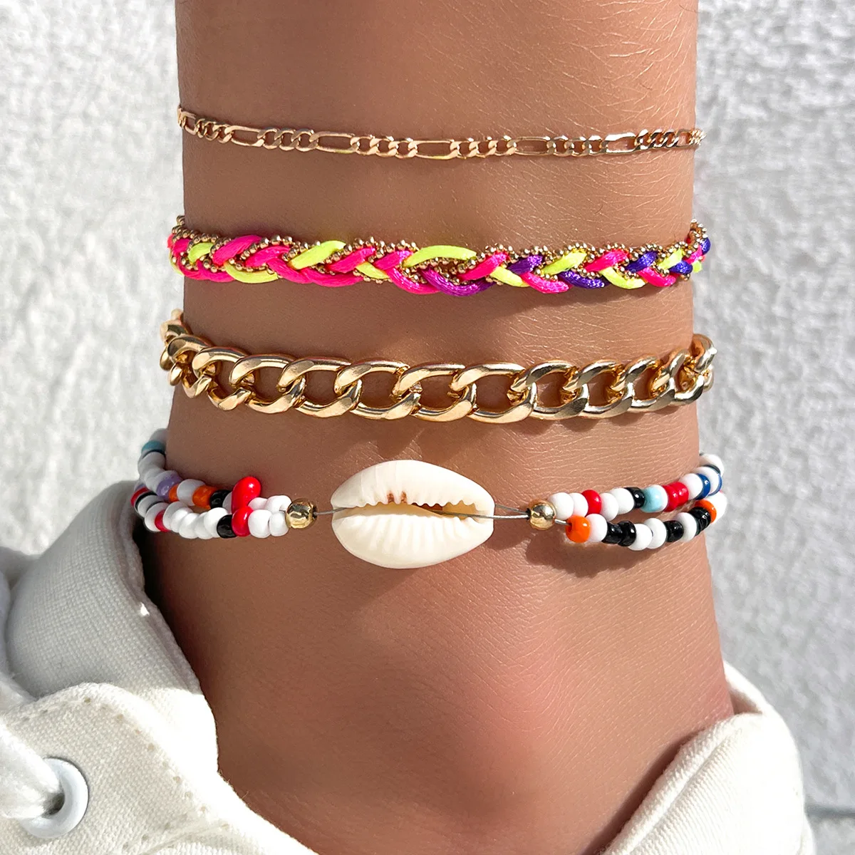 

Bohemia Shell Gold Color Chain Anklet Set For Women Colorful Rice Bead Braided Rope On Foot Ankle Bracelet Female Jewelry