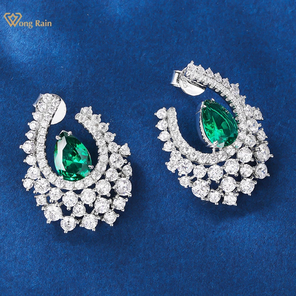 

Wong Rain 100% 925 Sterling Silver Pear Emerald High Carbon Diamonds Gemstone Drop Earrings Wedding Jewelry Gifts Anniversary