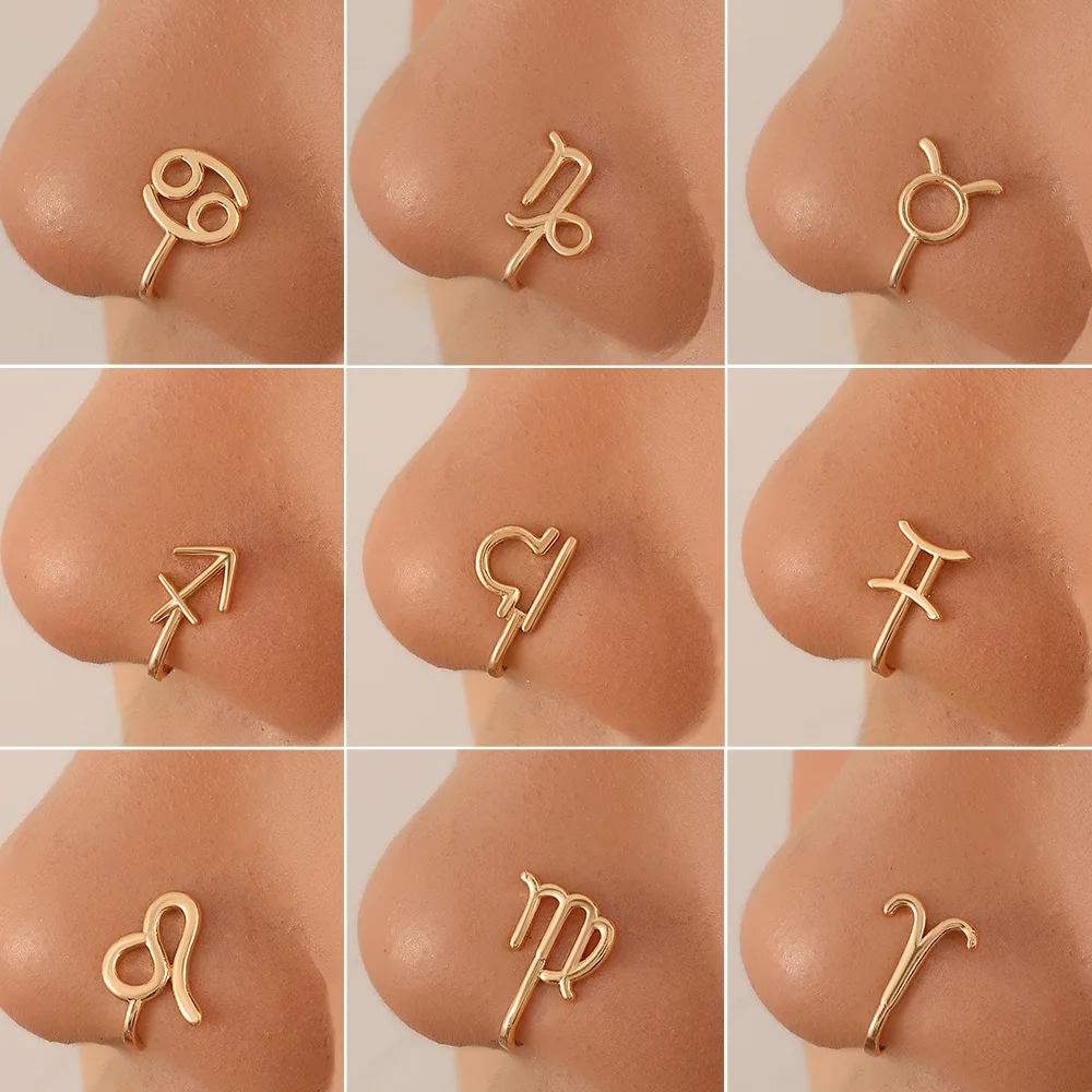 

12 Constellations Copper Fake Piercing Nose Ring Ear Clip Cuff Earring For Women Girl Body Jewelry