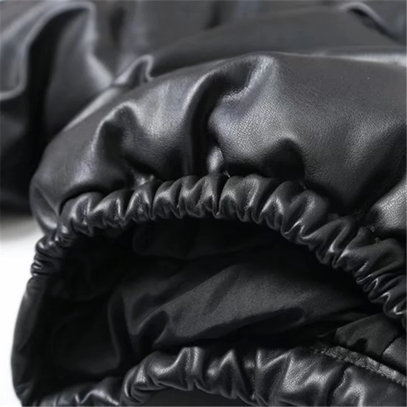 KEYANKETIAN women's faux leather cotton coat Winter new single-breasted high collar short style thickened PU leather coat