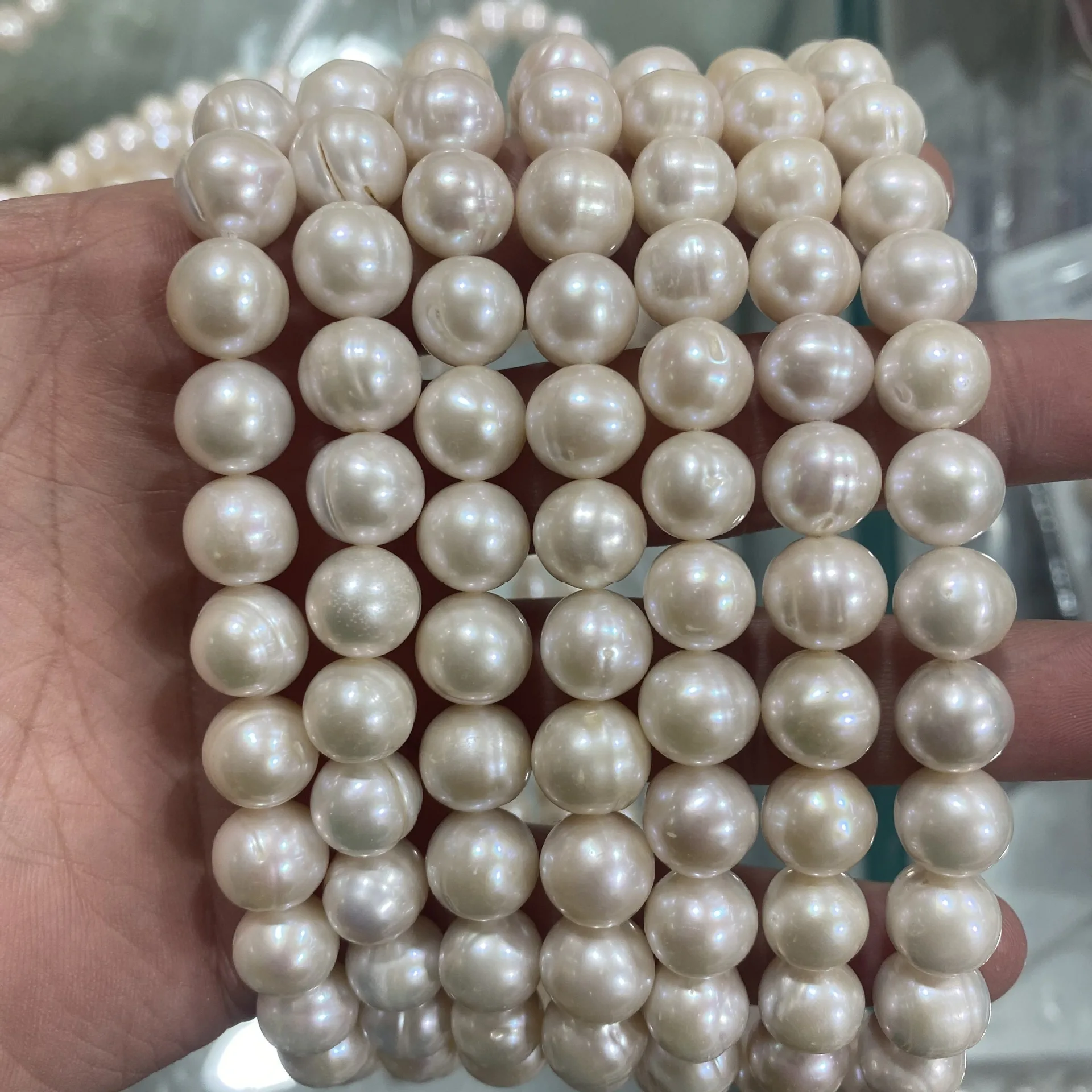 НАСТОЯЩЕЕ ОГРОМНОЕ ОЖЕРЕЛЬЕ С НАТУРАЛЬНЫМ БЕЛЫМ БАРОККОМ ЖЕМЧУГОМ 10-11 ММ 40см 45см