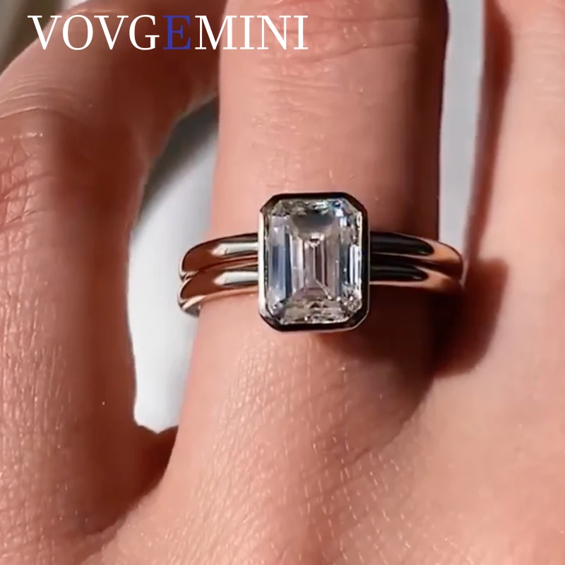 VOVGEMIN Engagement Ring Moissanite Diamond Wedding Ring 2ct Emerald Cut Bezel Setting 14k Yellow Gold Jewelry For Proposal