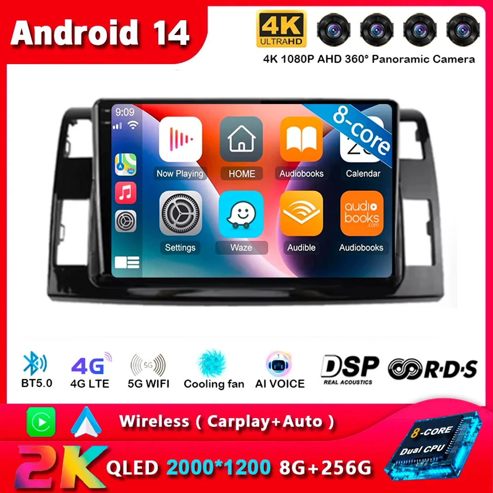 Автомагнитола Carplay для Toyota мультимедийный проигрыватель на Android 14 Previa 3 XR50 Estima 2006