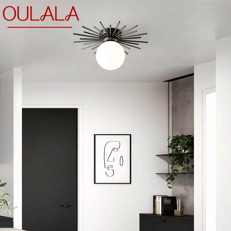 

OULALA Contemporary Brass Ceiling Light Nordic Simple Creative Copper Lamp Fixtures Home For Stairs Aisle Decor