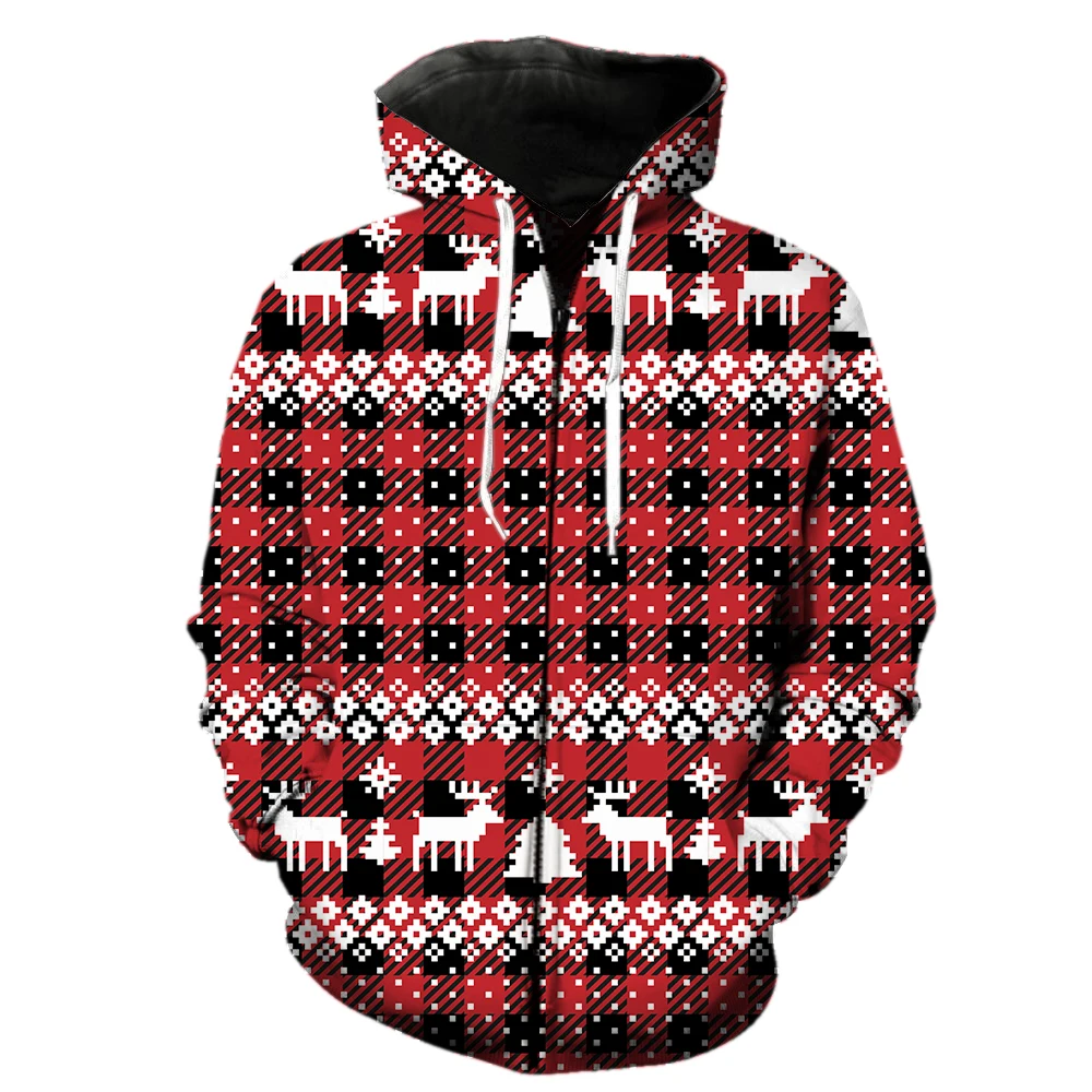 

Christmas Style Zipper Hoodie 3D Printed Funny Teens Fashion Harajuku Spring Casual Oversized Men's Clothing Sweatshirts Tops