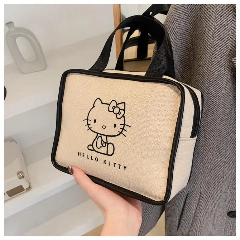

Sanrio Cartoon Hello Kitty Canvas Cosmetic Bag Female Portable Large-Capacity Wash Bag 2022 New High-End Snack Storage Bag