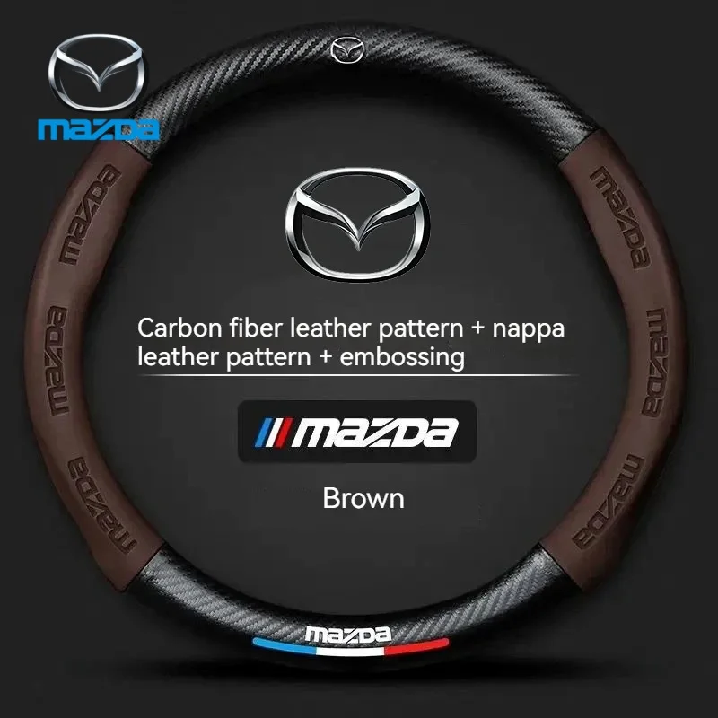 Фото Для Mazda 2 3 5 6 CX-4 CX-5 CX-7 CX-8 CX-30 CX-50 MX5 Miata RX-7 RX-8 Axela Atenza Автомобильный кожаный чехол на руль из углеродного волокна №3